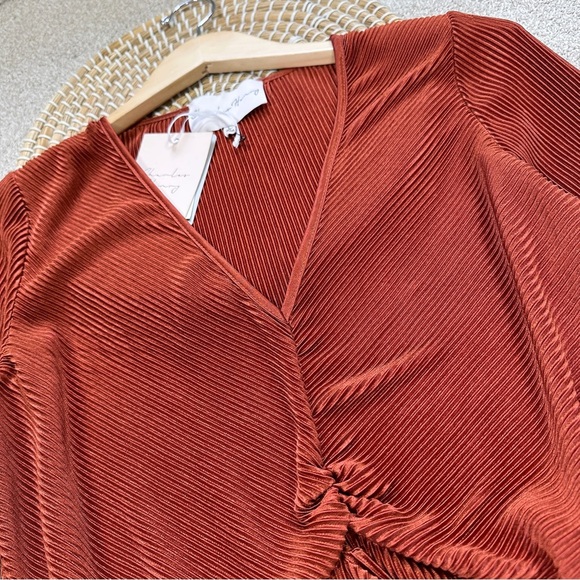 NWT Charles Henrey Women’s Gathered Long Sleeve A-Line Dress V-Neck Orange L - Picture 6 of 14